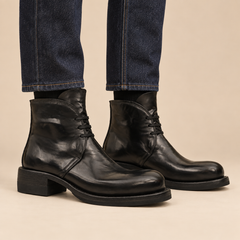 Glossy Plain-Toe Black Ankle Boot on-foot hero