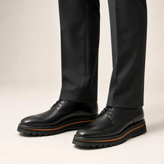 Black Platform Derby on foot, warm off-white studio