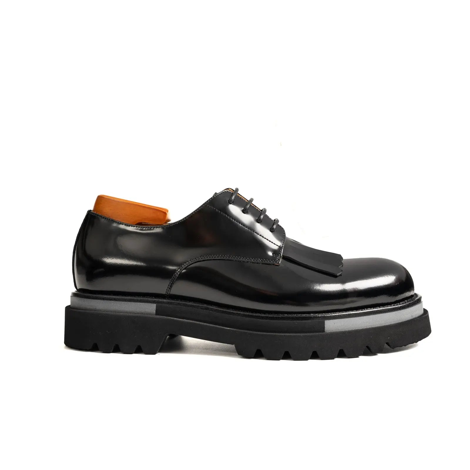 Black Polished Leather Kiltie Derby Divinch