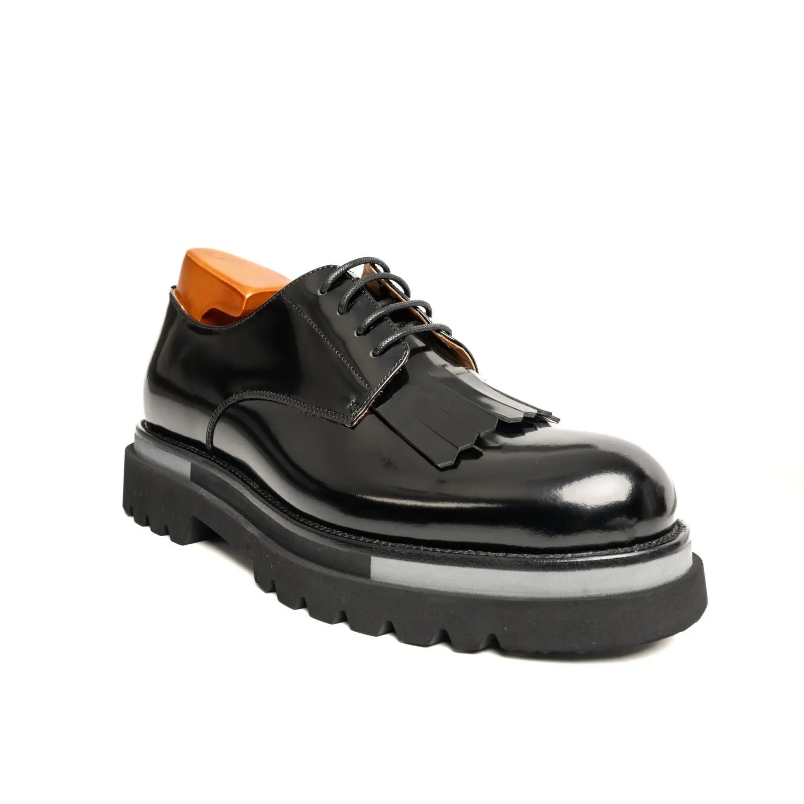 Black Polished Leather Kiltie Derby Divinch
