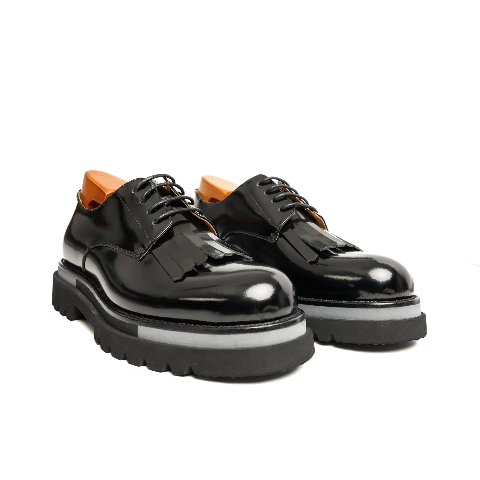 Black Polished Leather Kiltie Derby Divinch