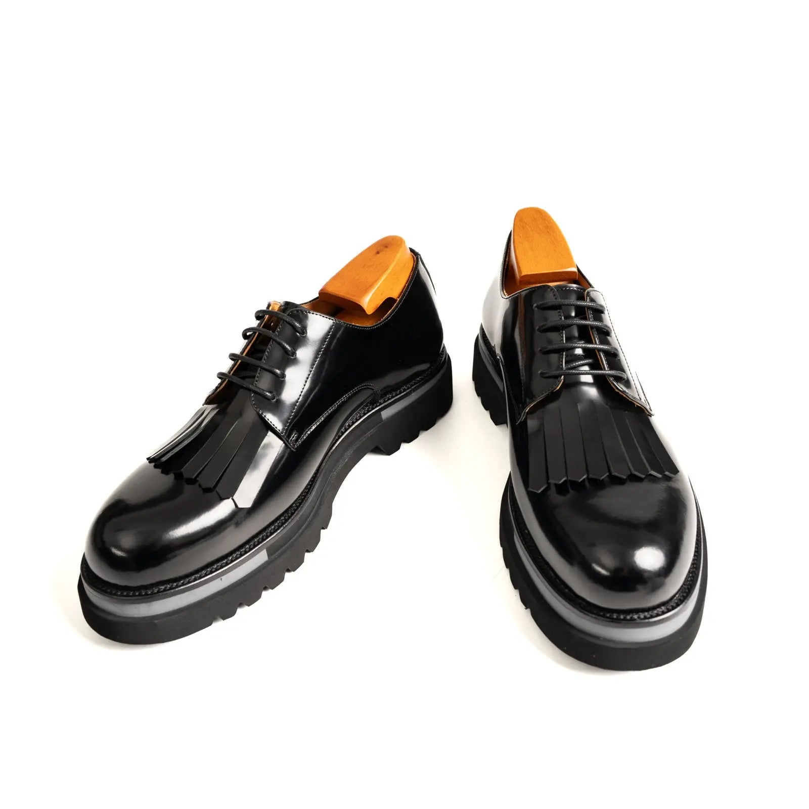 Black Polished Leather Kiltie Derby Divinch