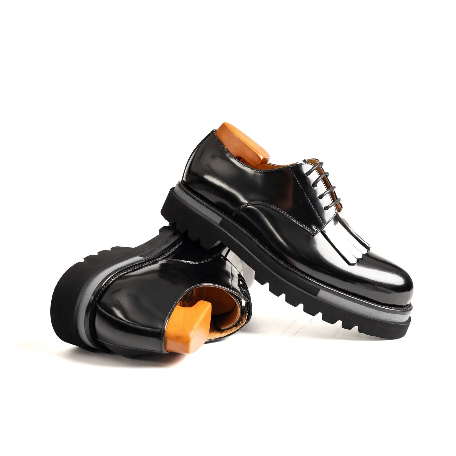 Black Polished Leather Kiltie Derby Divinch
