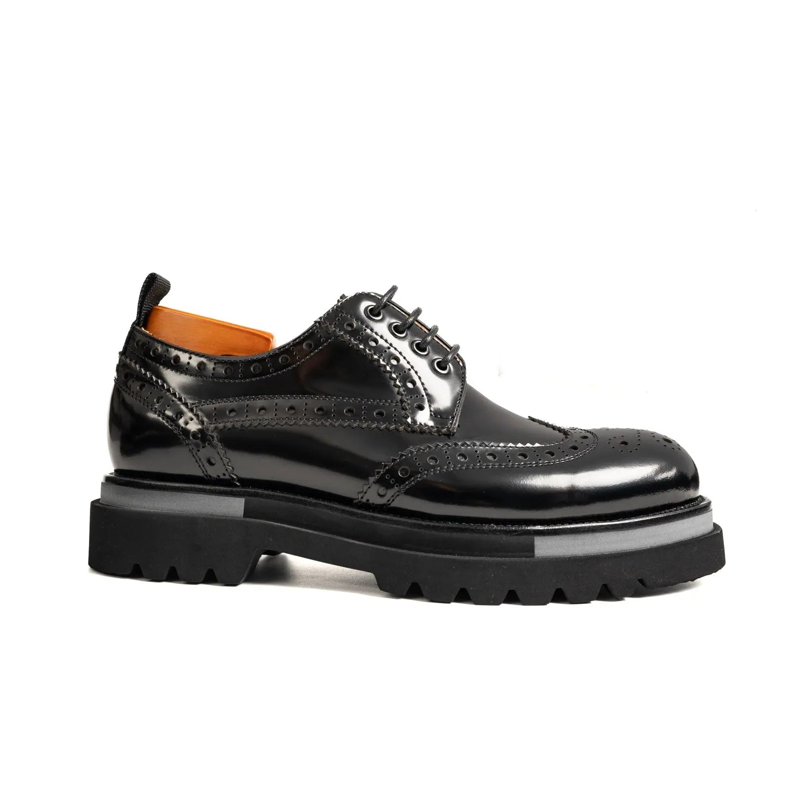 Black Polished Leather Lug Sole Brogues Divinch