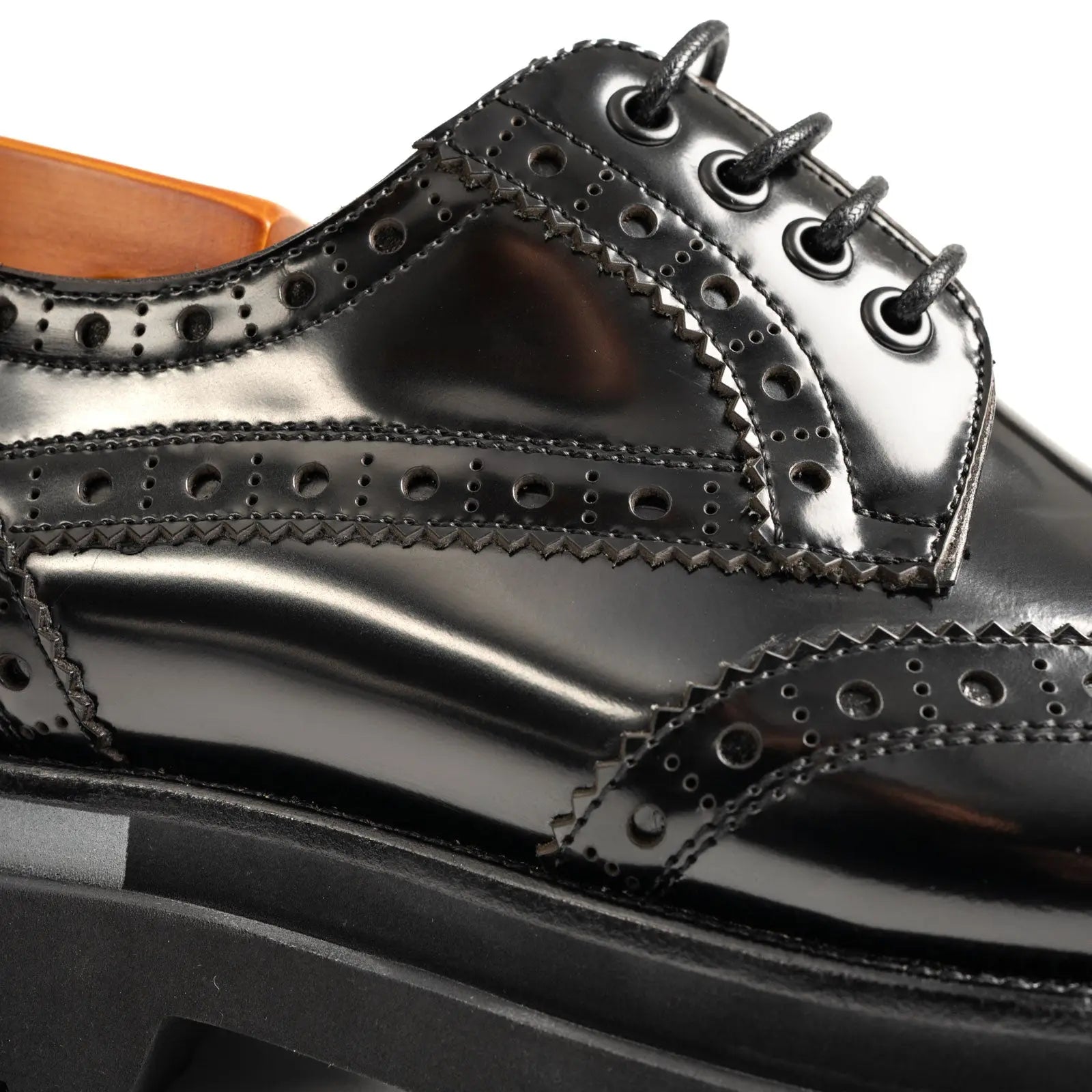 Black Polished Leather Lug Sole Brogues Divinch