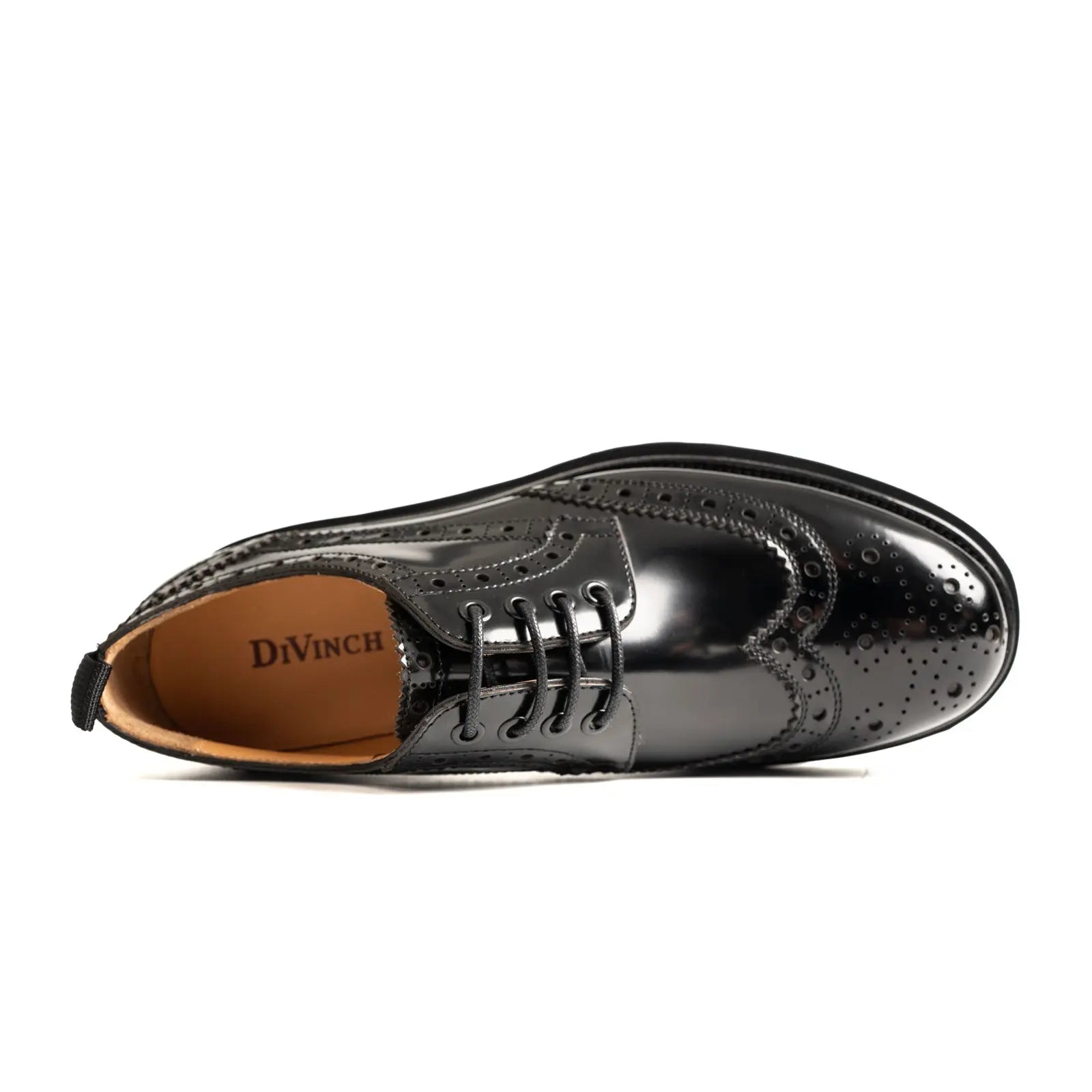 Black Polished Leather Lug Sole Brogues Divinch