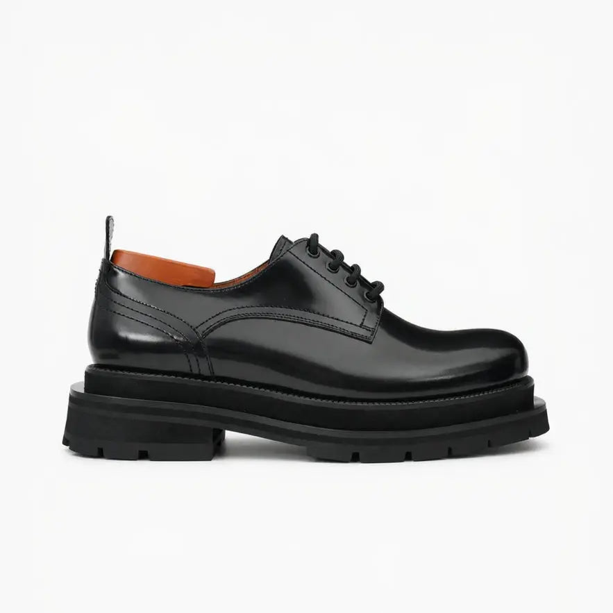DIVINCH black polished lug sole derby side profile