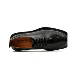 DIVINCH black polished derby top view with tan lining