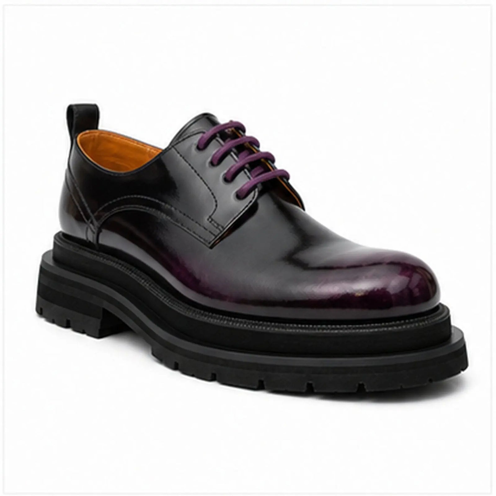 DIVINCH 8221KC-H black purple derby shoe front three-quarter view