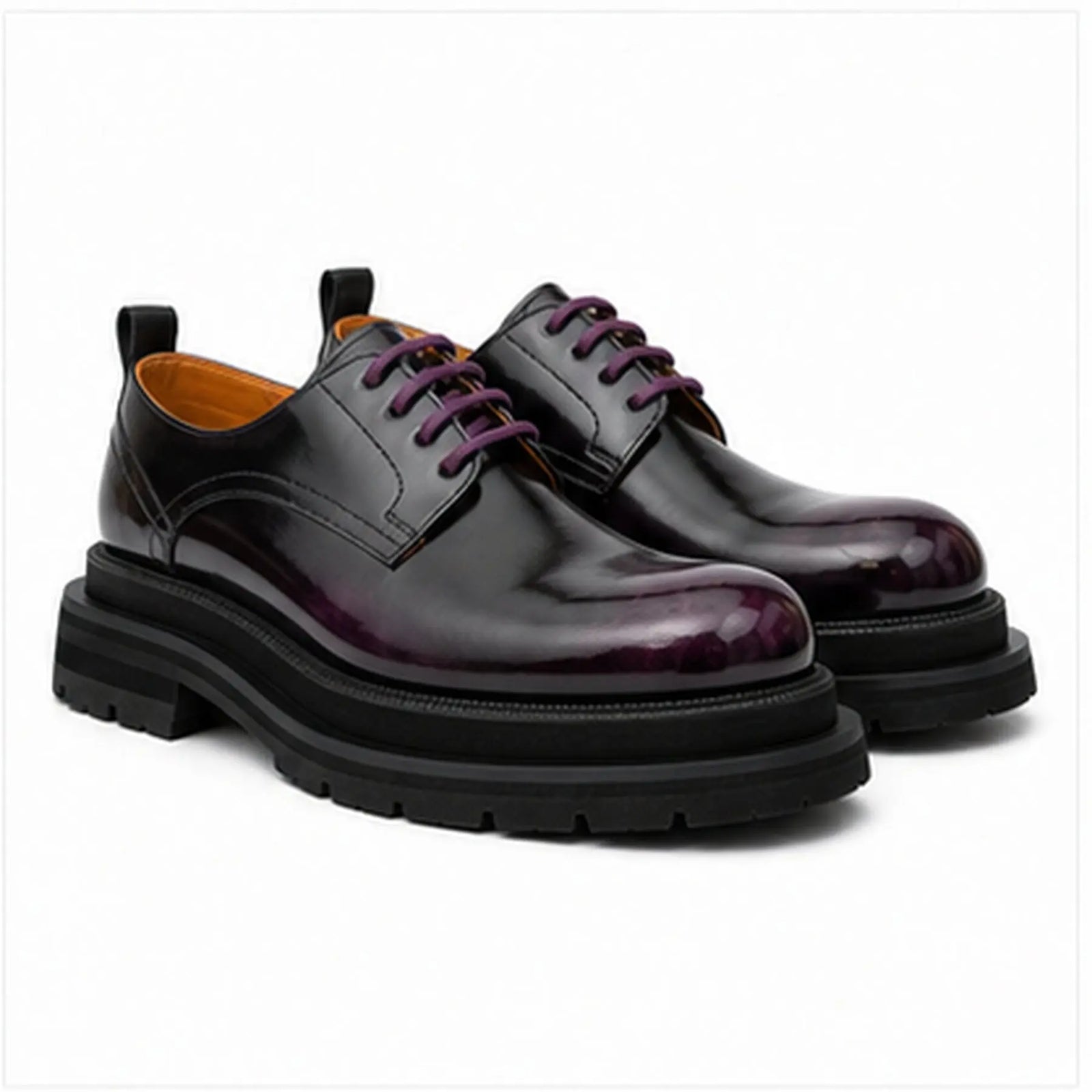 DIVINCH 8221KC-H black purple derby shoes pair front three-quarter view