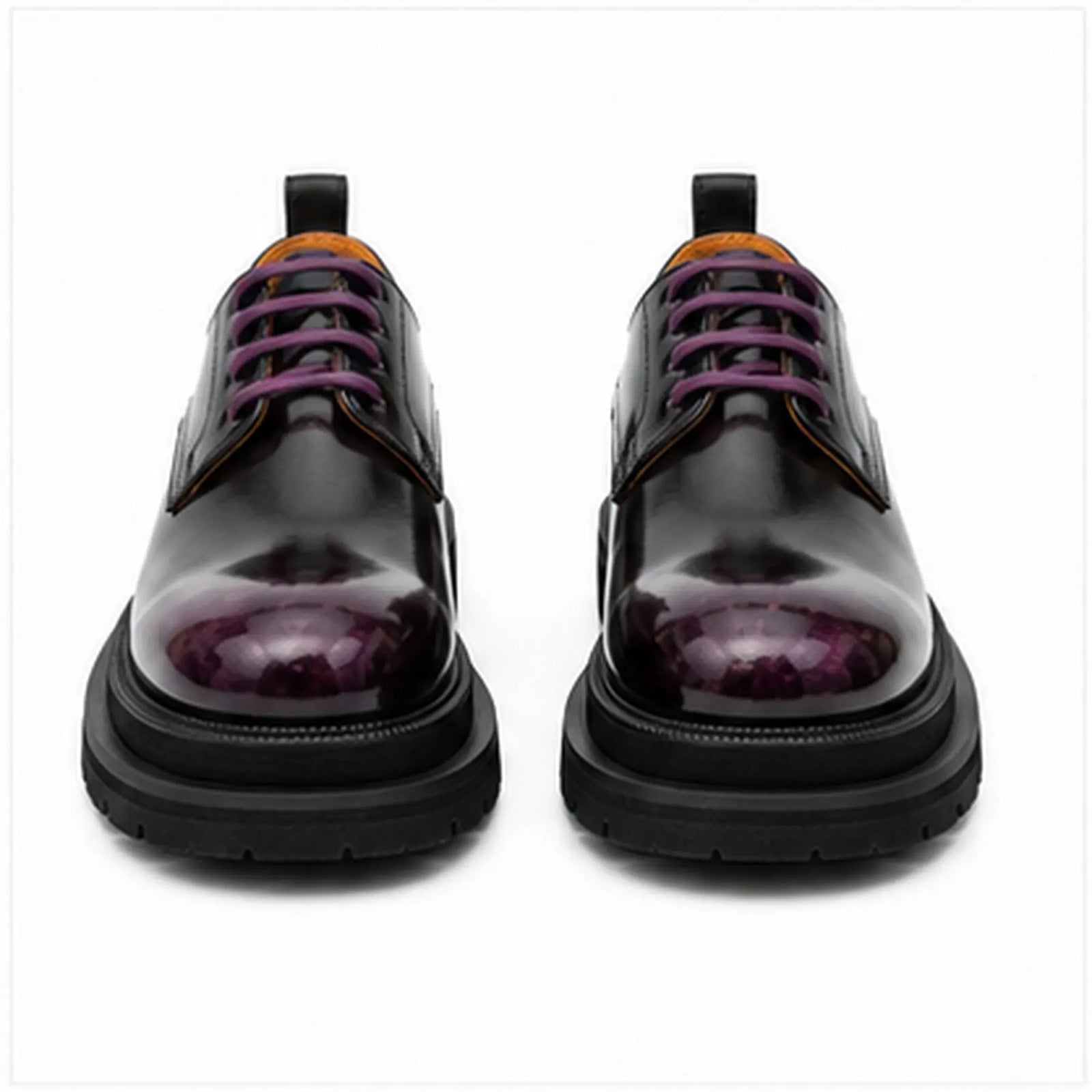 DIVINCH 8221KC-H black purple derby shoes front view with purple laces