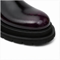 DIVINCH 8221KC-H black purple derby shoe toe finish and lug sole detail