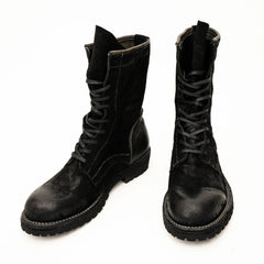 DIVINCH 5002B black lace-up boots top pair view