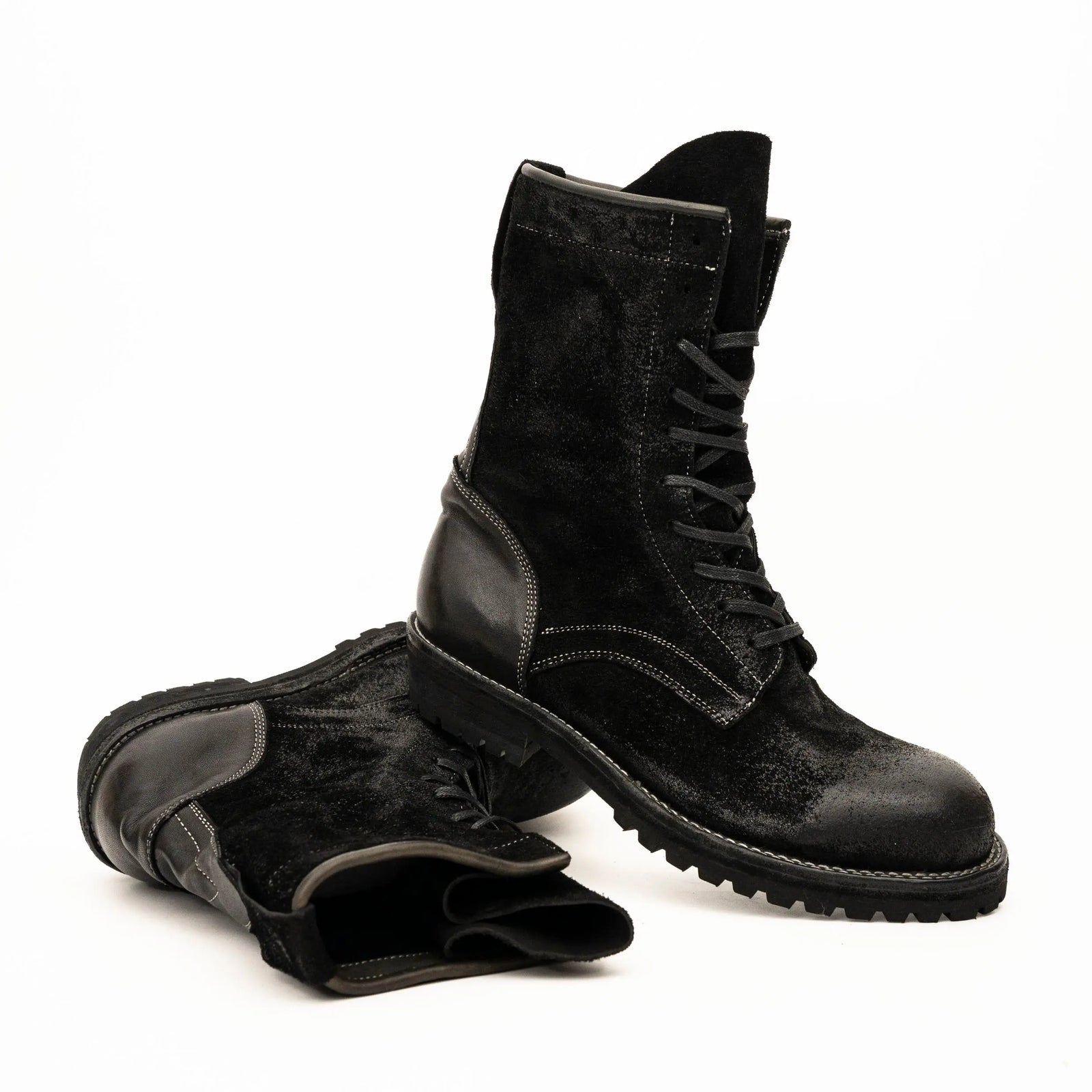 DIVINCH 5002B black lace-up boots dynamic stacked view