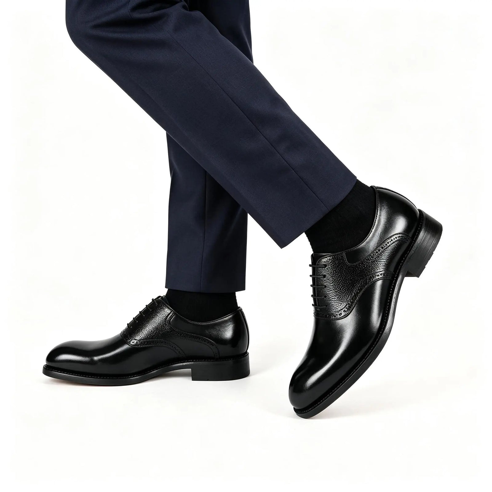 Black Textured-Panel Oxford Shoe