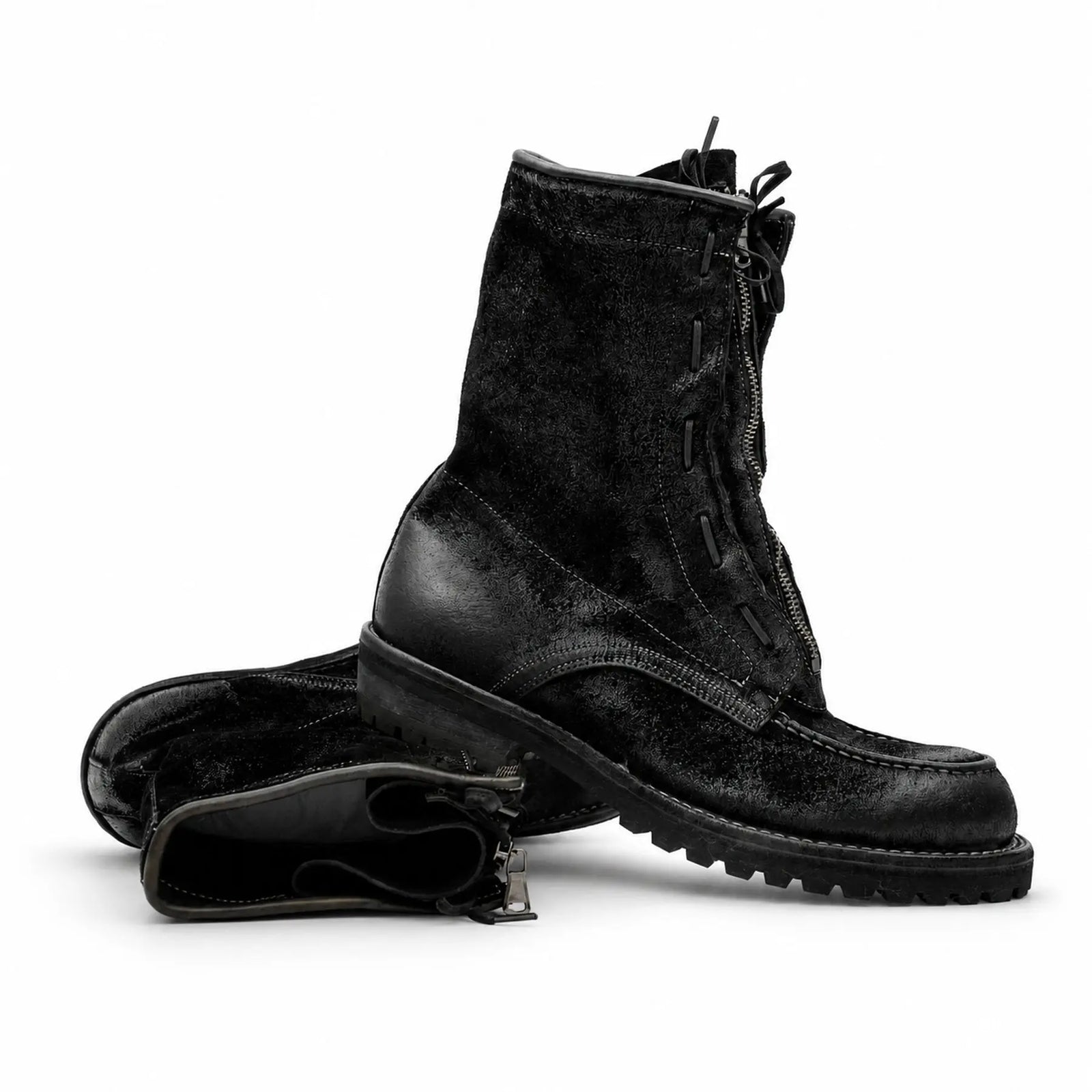 DIVINCH 5001B black textured zip lace-up boots dynamic pair angle