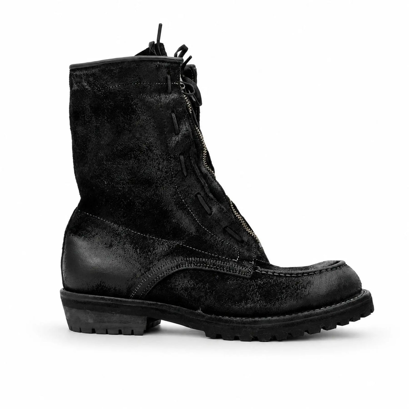 DIVINCH 5001B black textured zip lace-up boot side profile