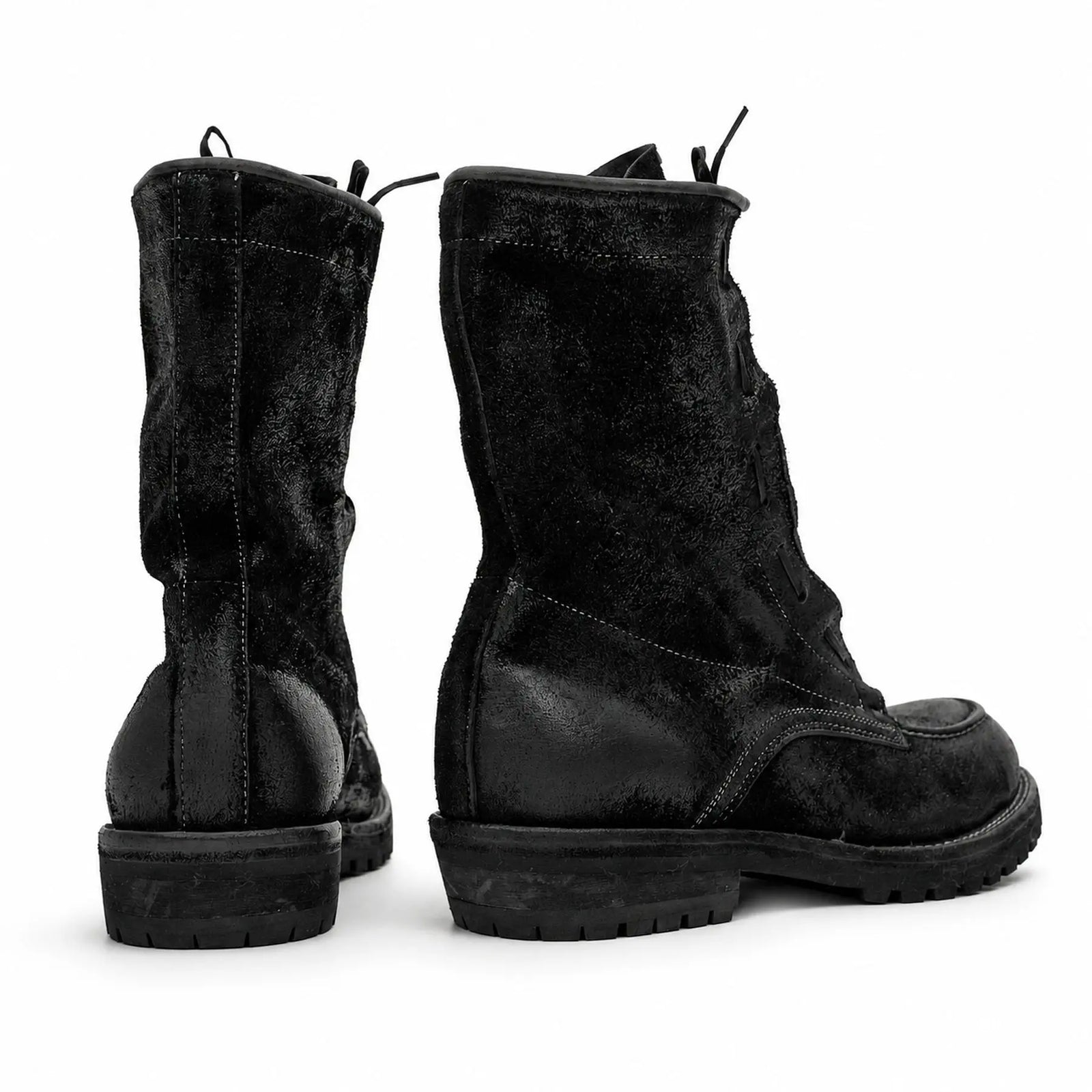 DIVINCH 5001B black textured zip lace-up boots rear and side view