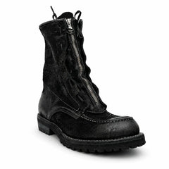 DIVINCH 5001B black textured zip lace-up boot front three-quarter view
