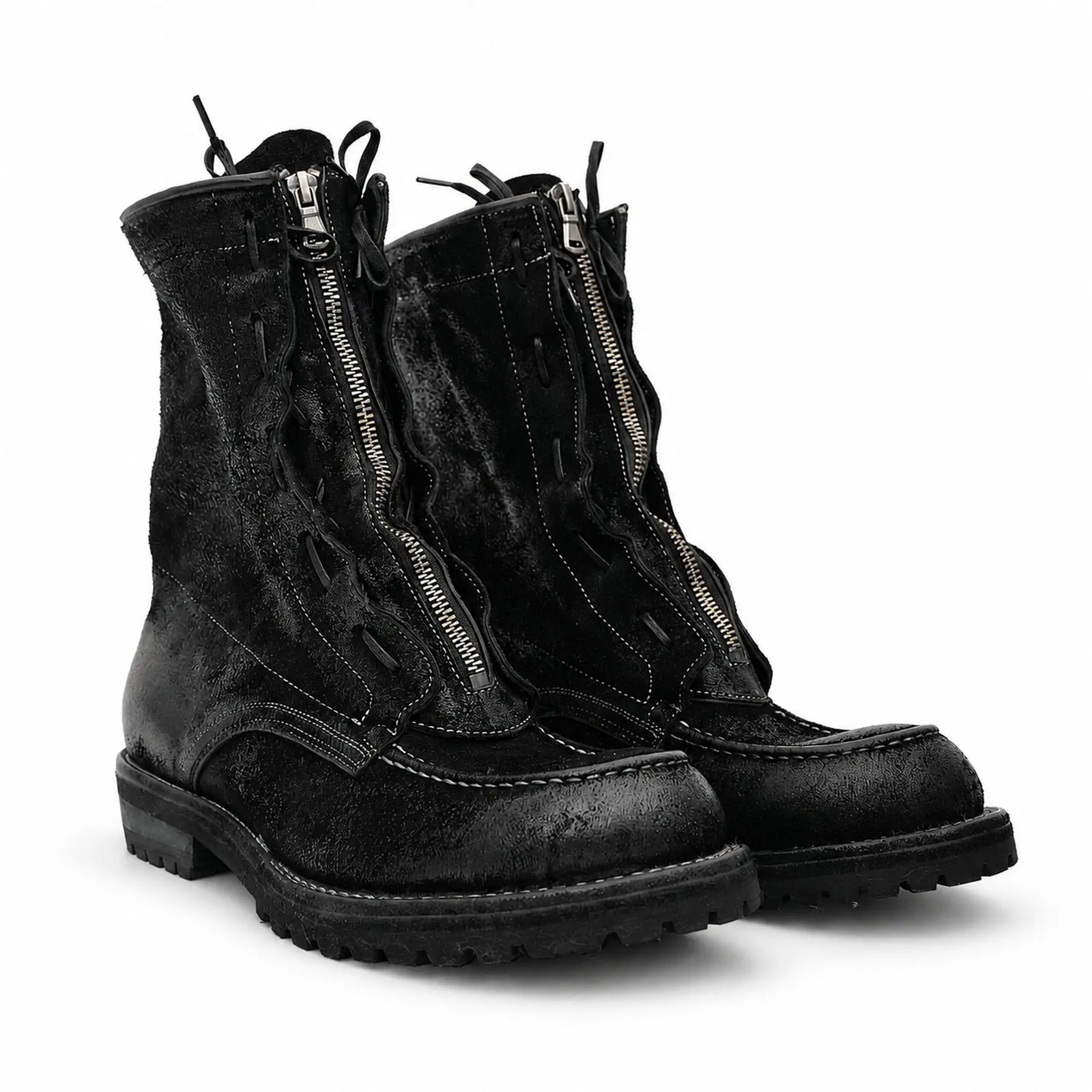 DIVINCH 5001B black textured zip lace-up boots pair front three-quarter view