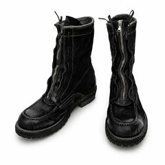 DIVINCH 5001B black textured zip lace-up boots top and front view