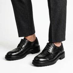 Black Washed Leather Brogue Derby