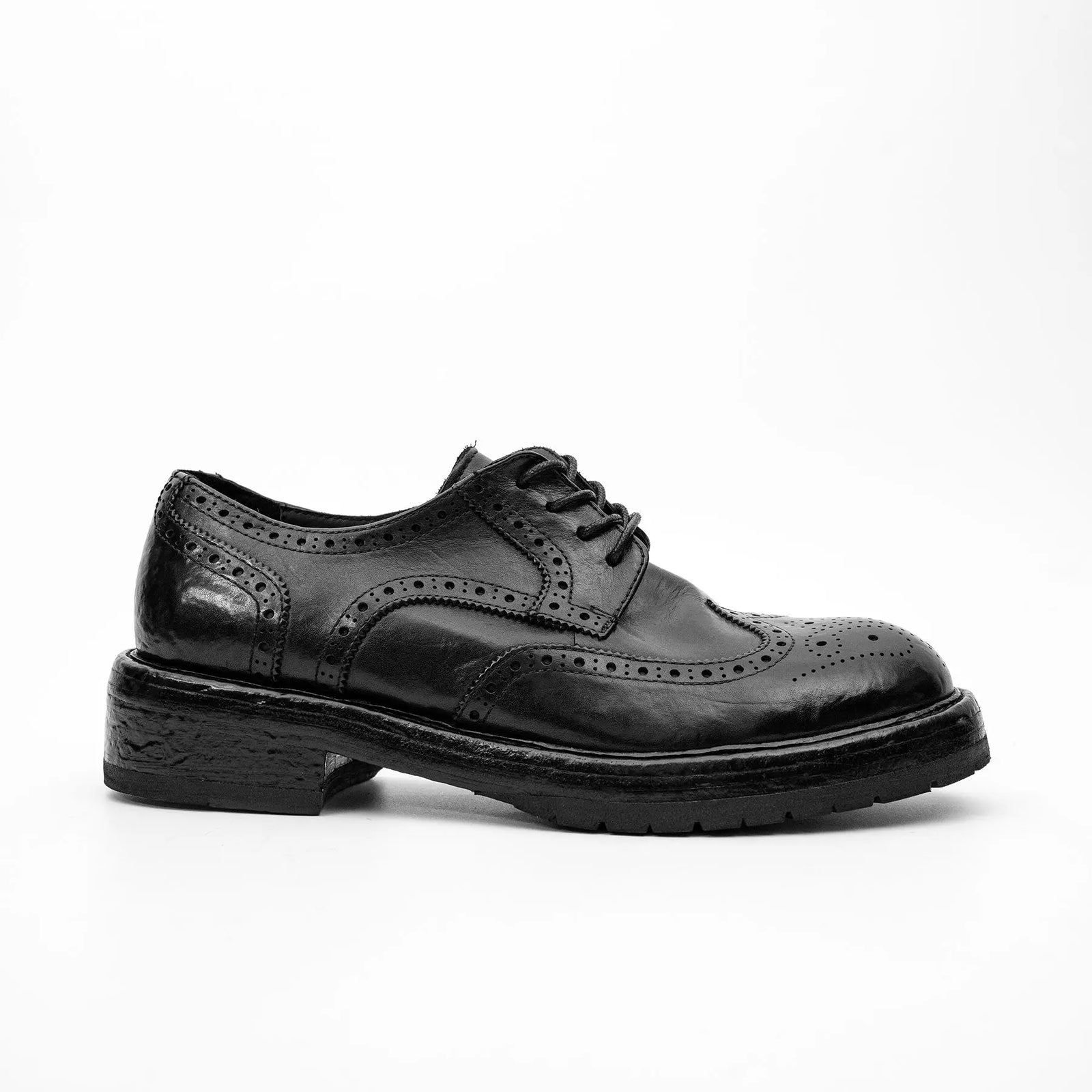 Black Washed Leather Brogue Derby