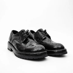Black Washed Leather Brogue Derby