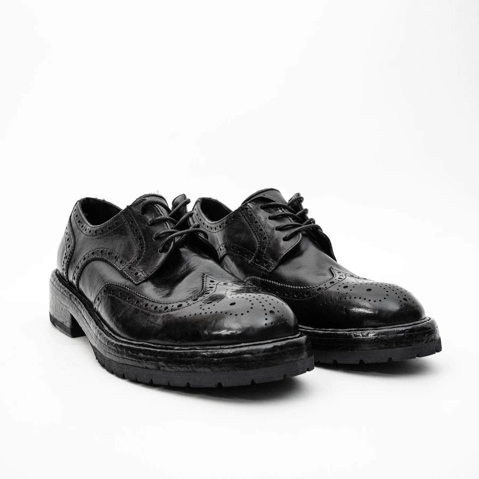 Black Washed Leather Brogue Derby