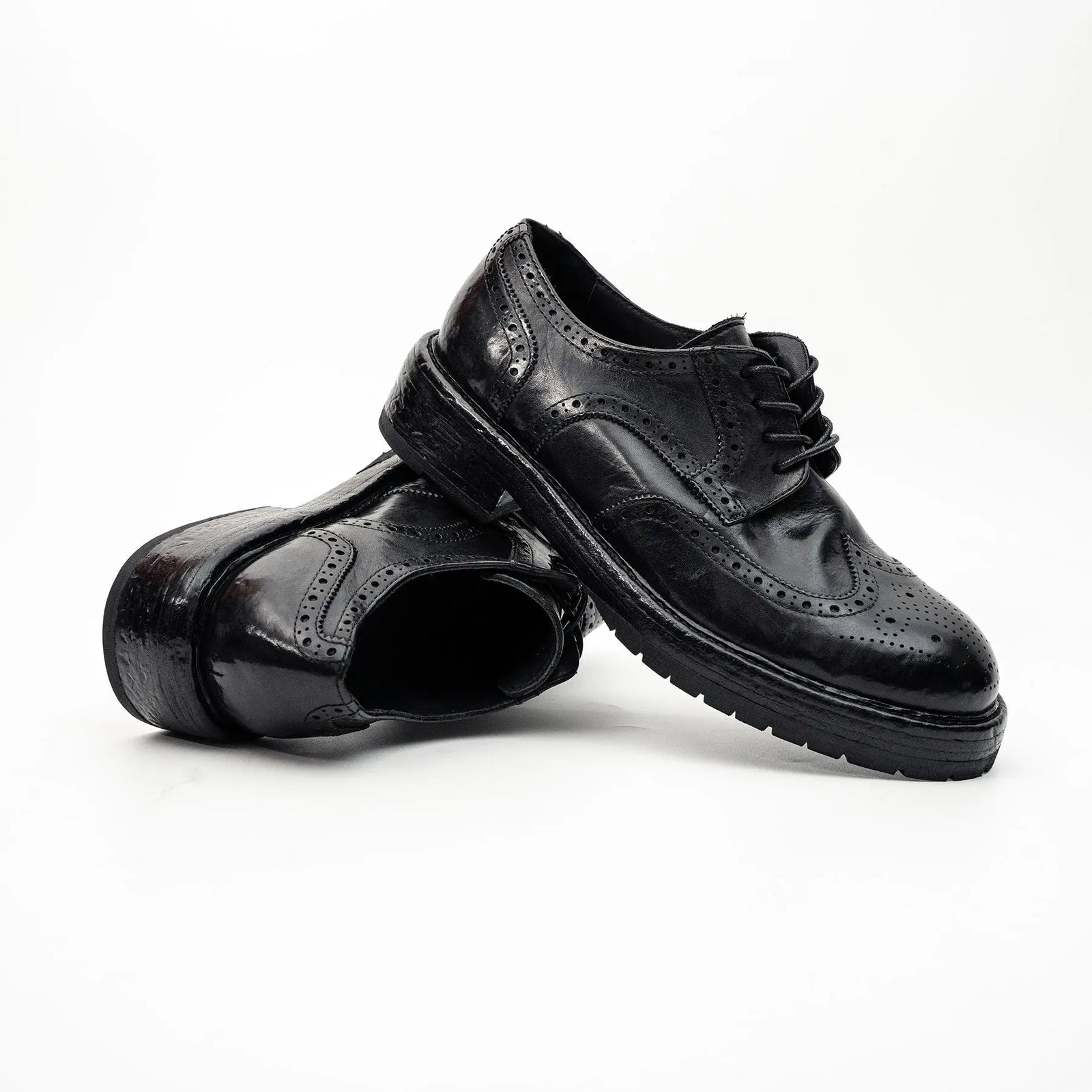 Black Washed Leather Brogue Derby
