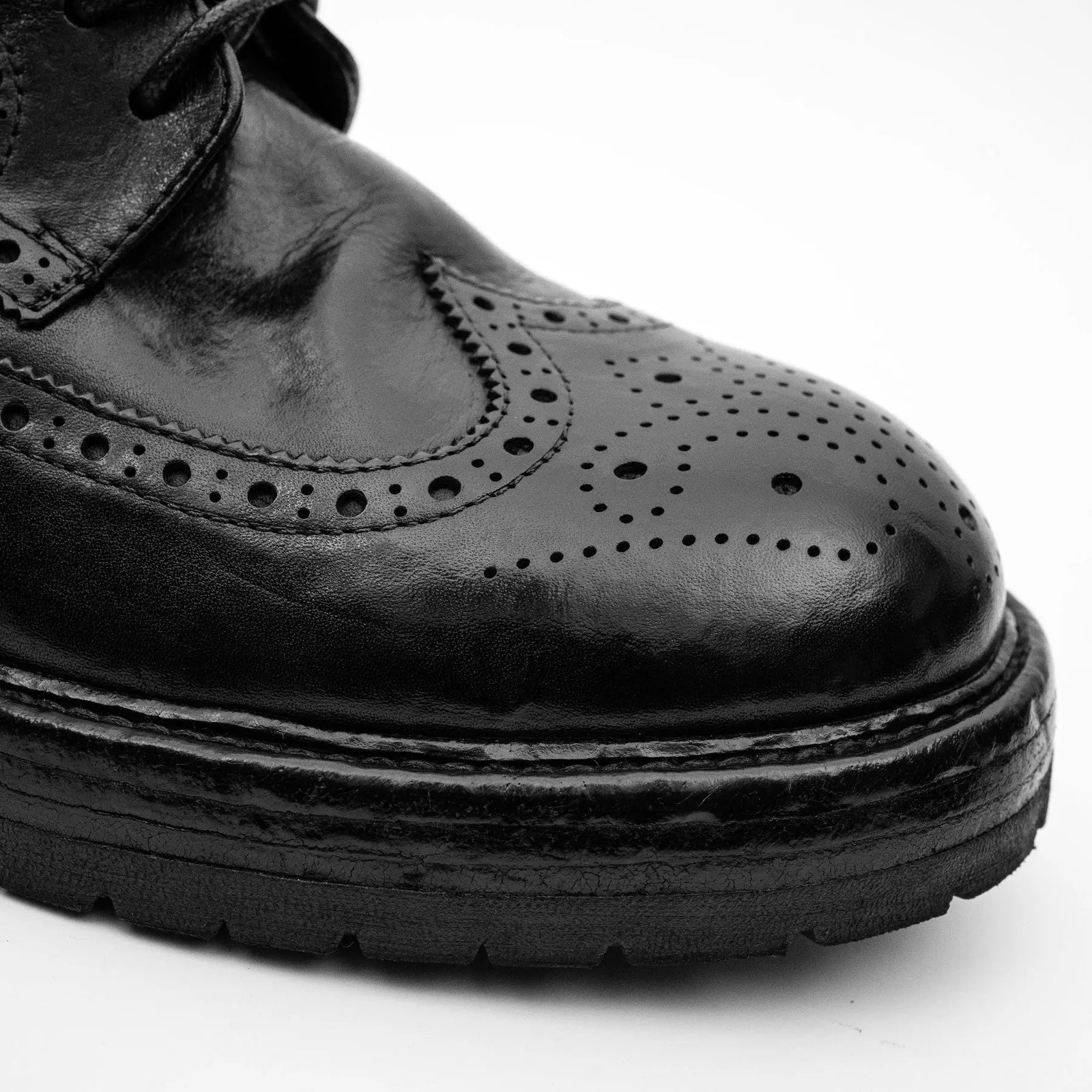 Black Washed Leather Brogue Derby