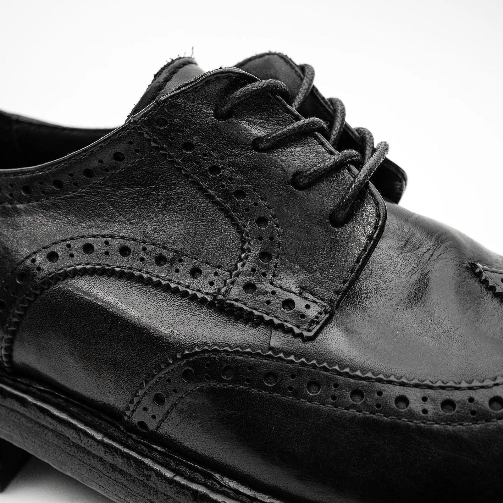 Black Washed Leather Brogue Derby