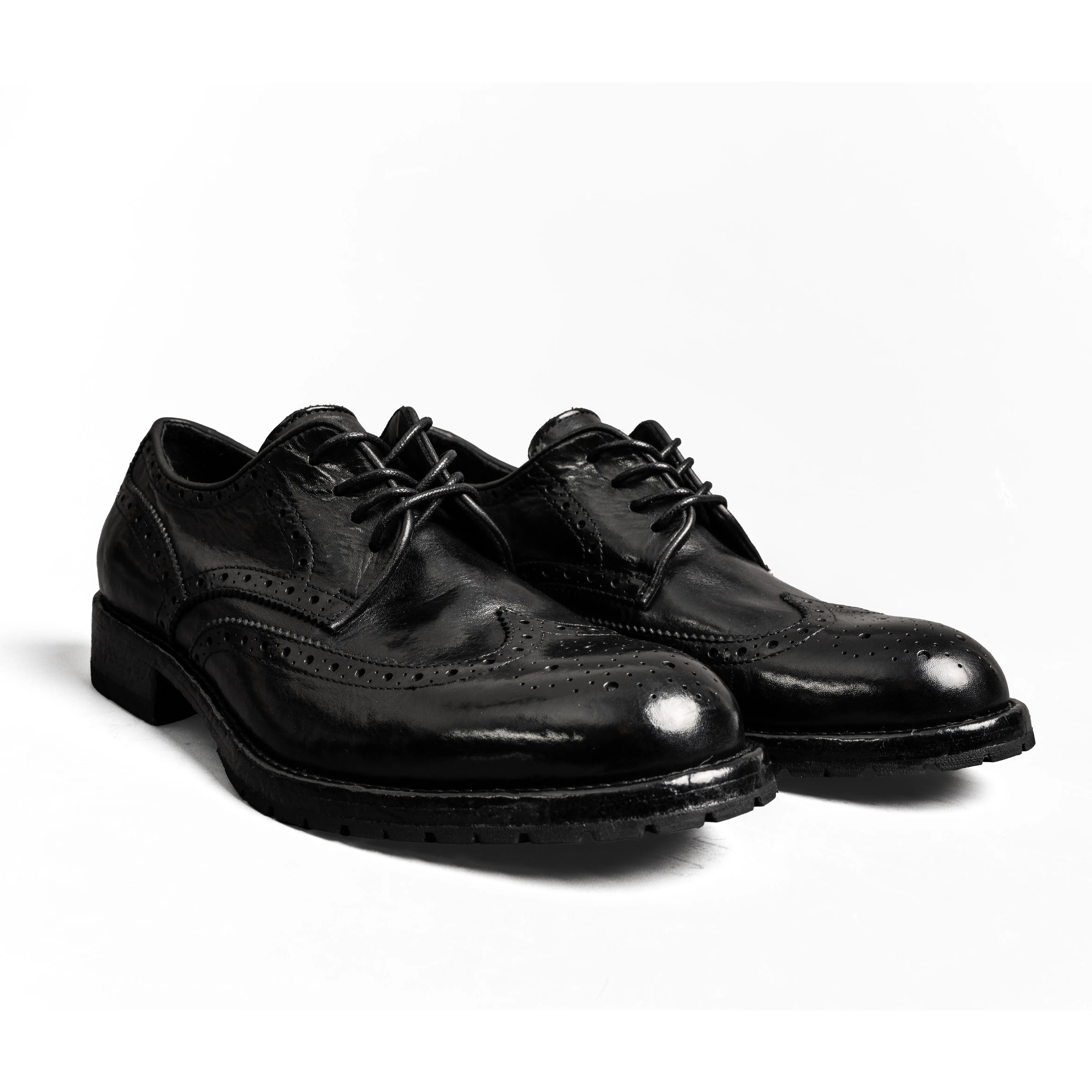 Black Washed Leather Lug Derby