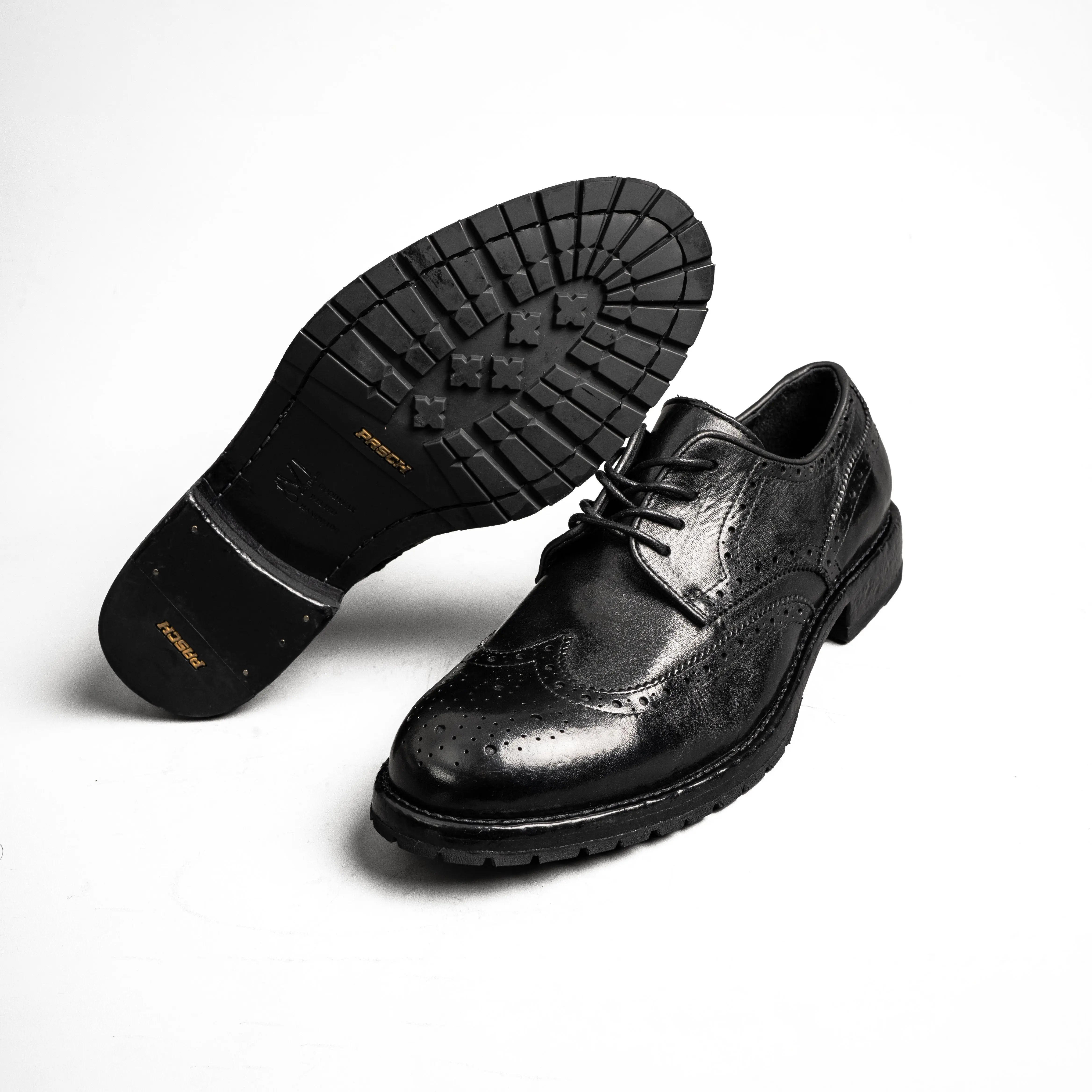 Black Washed Leather Lug Derby