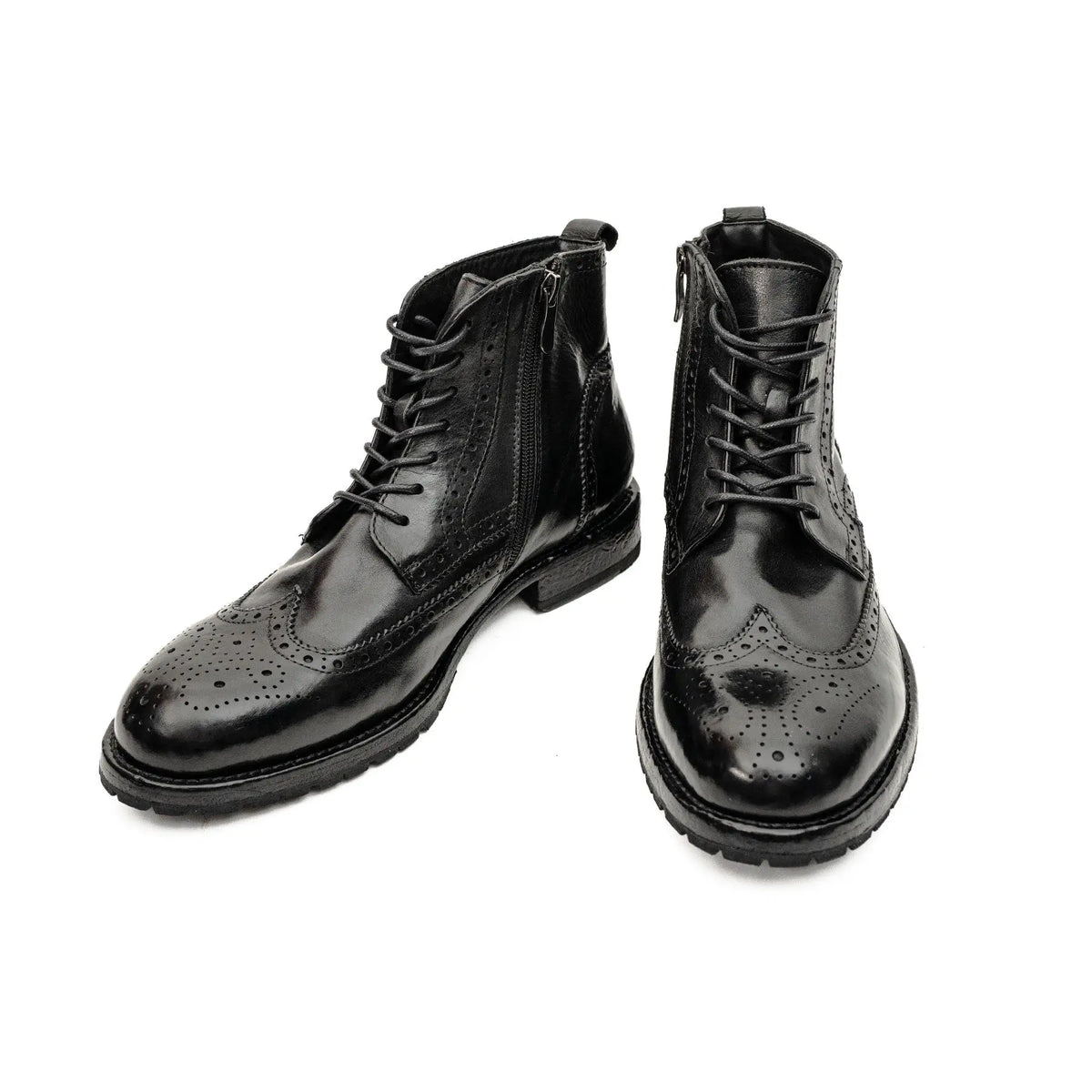 Black Washed Leather Brogue Martin Boot DIVINCH