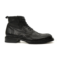 Black Washed Leather Brogue Martin Boot DIVINCH