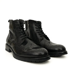 Black Washed Leather Brogue Martin Boot DIVINCH