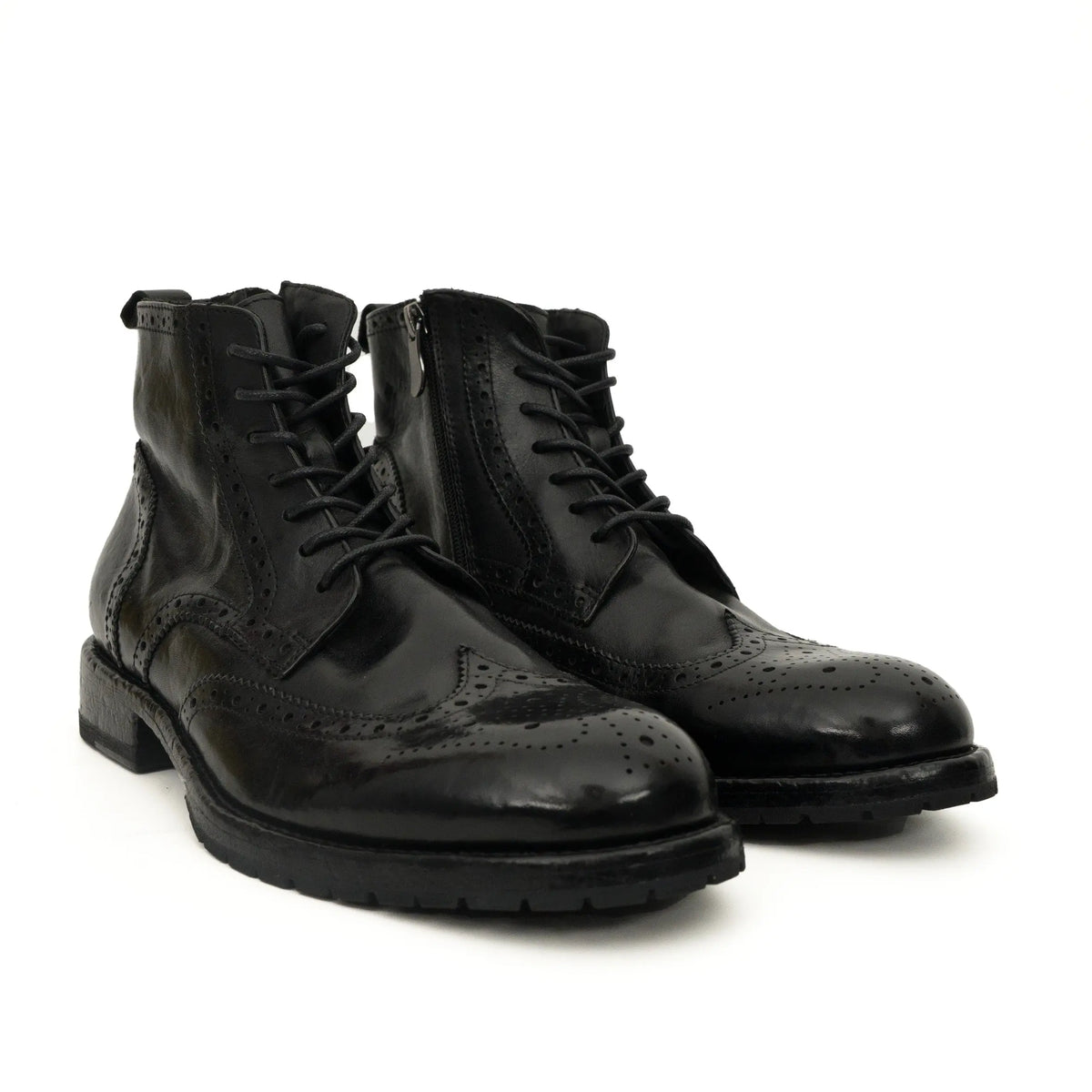 Black Washed Leather Brogue Martin Boot DIVINCH
