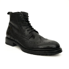 Black Washed Leather Brogue Martin Boot DIVINCH