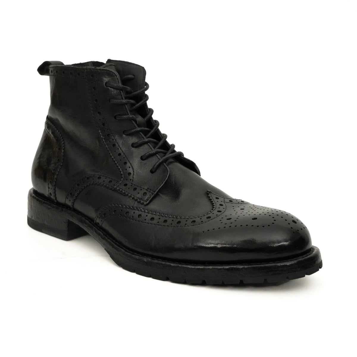 Black Washed Leather Brogue Martin Boot DIVINCH