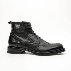 Black Washed Leather Brogue Martin Boot