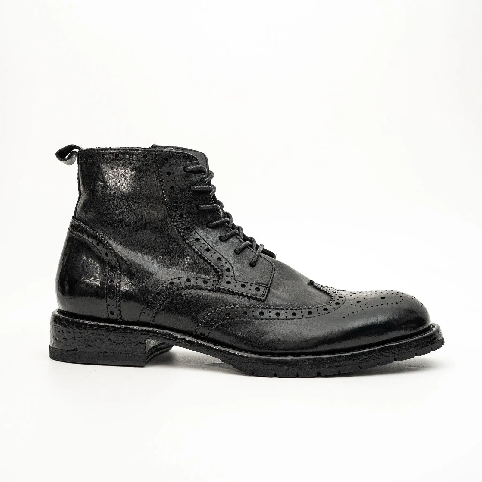 Black Washed Leather Brogue Martin Boot