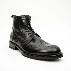 Black Washed Leather Brogue Martin Boot