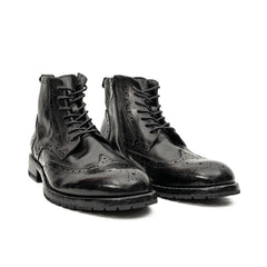 Black Washed Leather Brogue Martin Boot