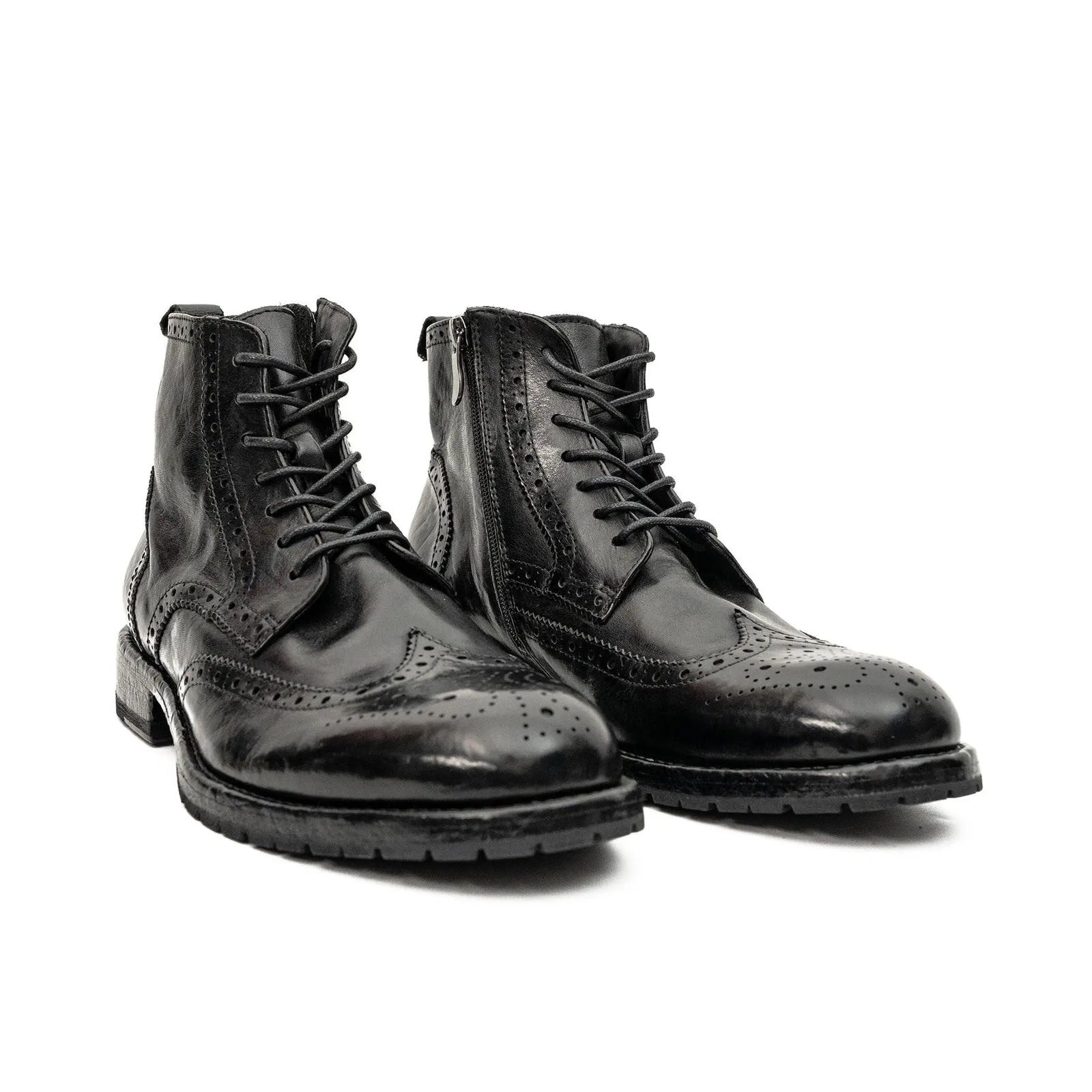 Black Washed Leather Brogue Martin Boot