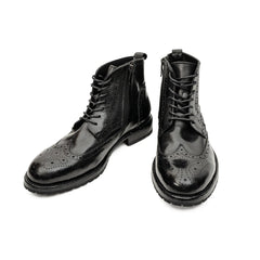 Black Washed Leather Brogue Martin Boot