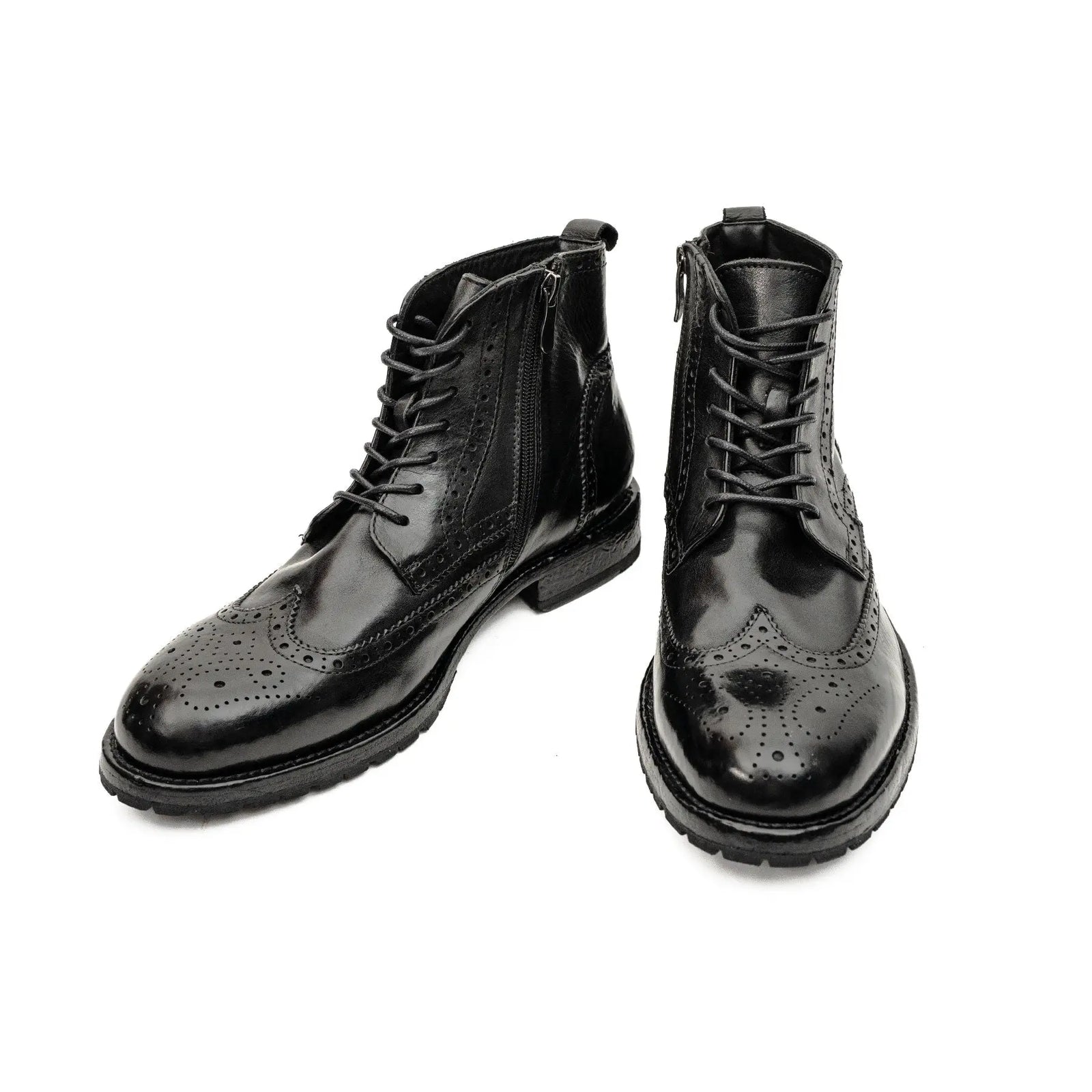 Black Washed Leather Brogue Martin Boot