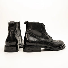 Black Washed Leather Brogue Martin Boot
