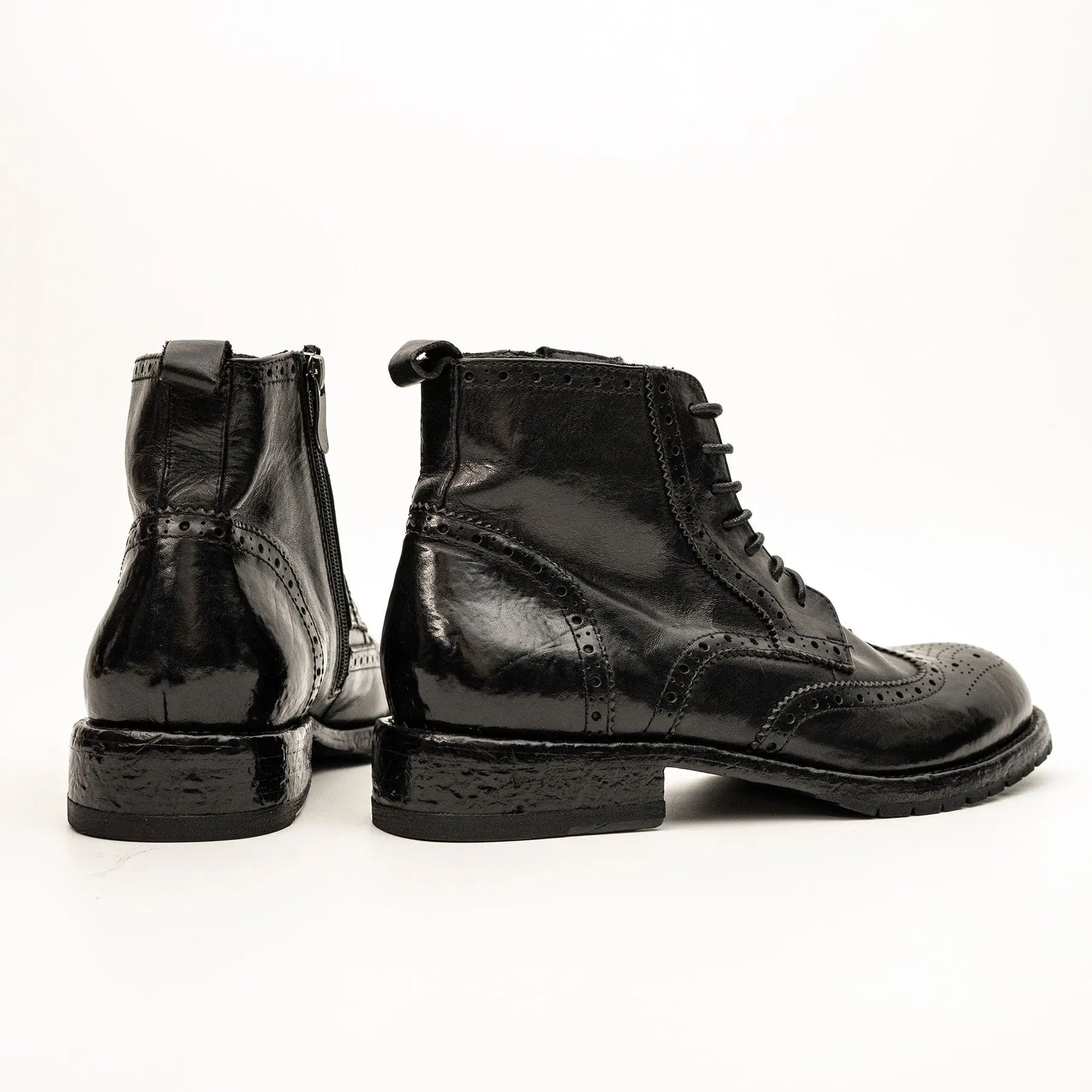 Black Washed Leather Brogue Martin Boot