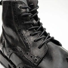 Black Washed Leather Brogue Martin Boot